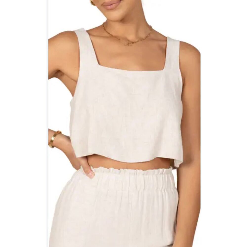 Petals & Pup Eleanor Linen Crop Tank | Tan In Size 0